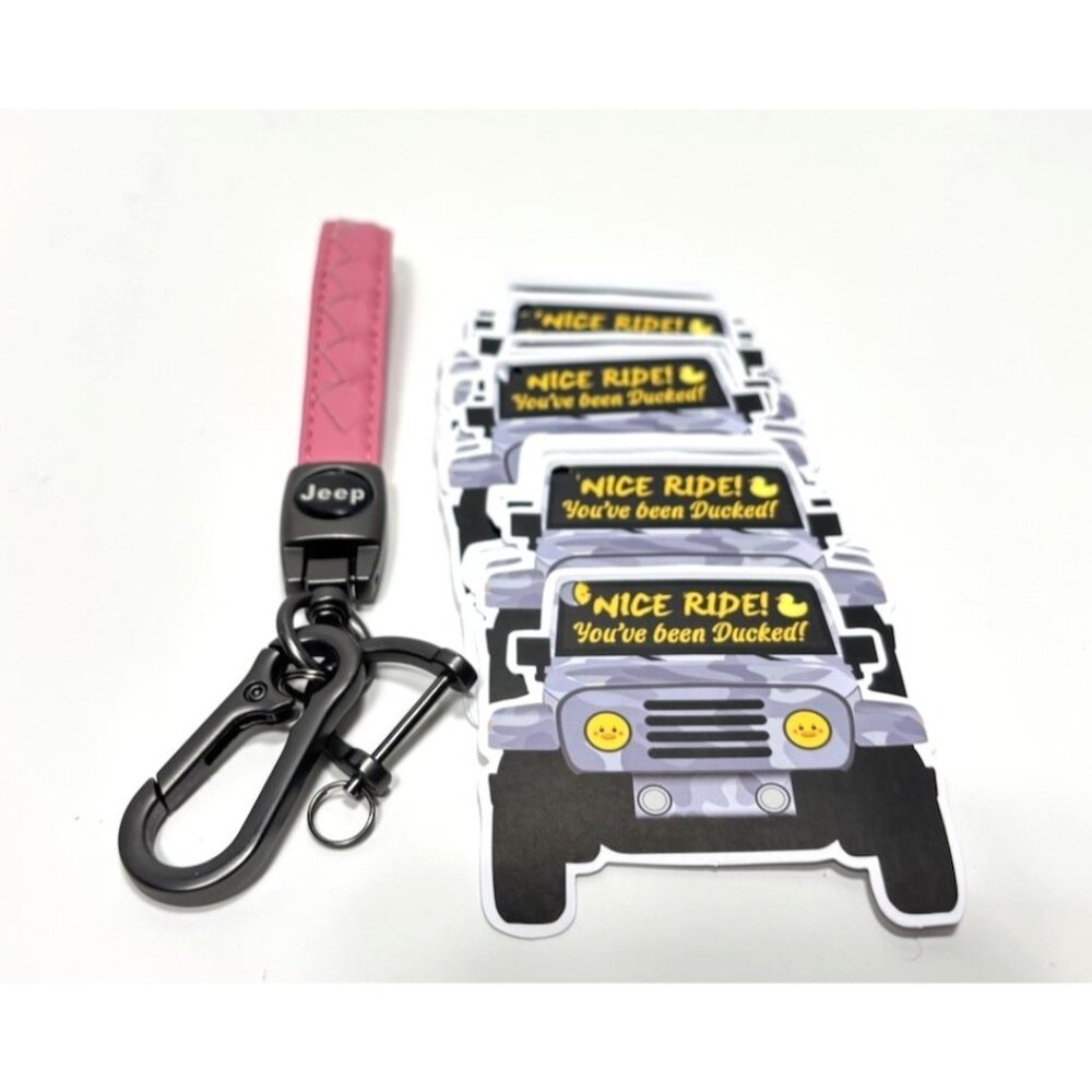 JEEP You've Been Ducked Cards 25pcs with Pink Off Road Keychain for Duck Tag